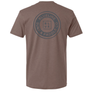 Back of the Blueline Vintage Circle T-Shirt in shitake featuring the Vintage Circle logo in charcoal inspired by the coastal lifestyle of Jupiter, Florida.