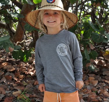 Blueline Youth OG Logo Long Sleeve UV Sun Shirt | Dark Grey providing lightweight sun protection for beach days, boating, and outdoor adventures.
