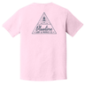 Comfort Colors Triangle Lighthouse T-Shirt in Blossom with navy lighthouse graphic by Blueline Surf & Paddle Co.