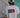 Back view of white FL Box crop t-shirt with blue and orange Florida Box logo