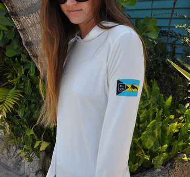 Women’s Free Fly x Blueline Bamboo Shade Hoodie II White with UPF 50 sun protection
