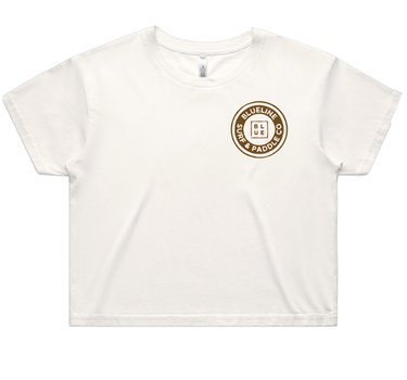 Front view of Gator Lasso crop t-shirt with Blueline chest logo