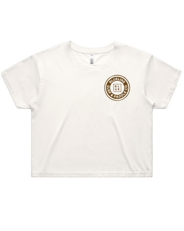 Front view of Gator Lasso crop t-shirt with Blueline chest logo