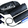 The complete HandiRack inflatable roof rack kit, including the travel tote bag, double action pump, and attachment straps