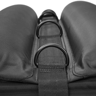 Close-up view of the heavy-duty webbing, stainless steel D-rings, and five secure anchor points of the HandiRack inflatable crossbars