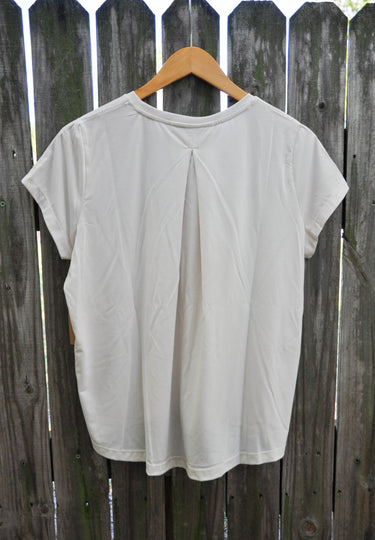 Back of the Blueline Women's Eden Short Sleeve Shirt in Stone