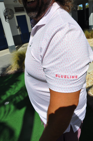 Side view Johnnie-O × Blueline Marina Polo Punch premium stretch performance polo