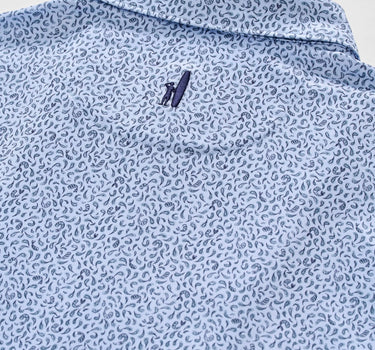 Close up of Johnnie-O Prawn Polo Kona performance fabric and pattern detail
