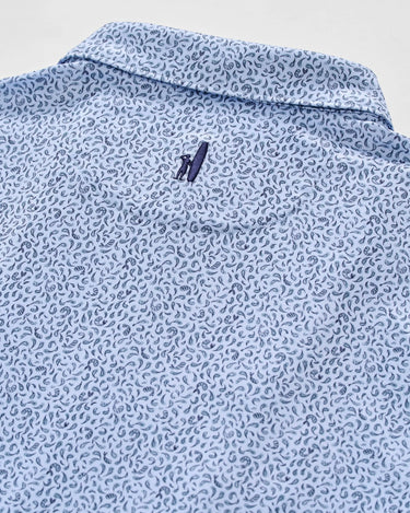 Close up of Johnnie-O Prawn Polo Kona performance fabric and pattern detail