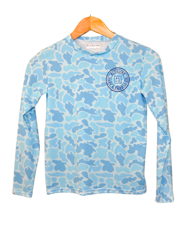 Kids' OG Logo Long Sleeve UV Sun Shirt – Heather Blue Camo, alternate view