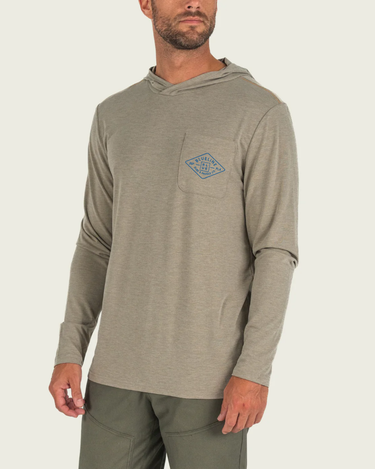 Marsh Wear hooded sun shirt Coriander Heather worn by model breathable UV shirt Jupiter Florida