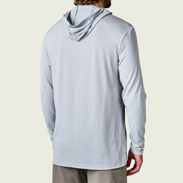 Marsh Wear hooded sun shirt heather smoke worn by model breathable UV fishing shirt Jupiter Florida
