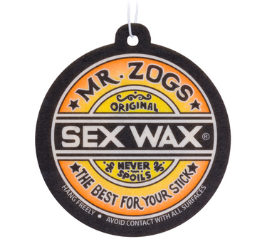 Mr. Zog's Sex Wax Coconut Air Freshener featuring the iconic surf logo and surf shop smell, the tropical coconut scent for cars, trucks, boats, lockers, and beach bags.