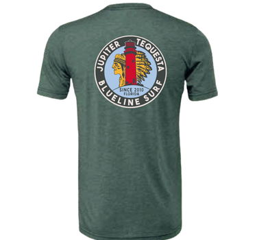 North County T-Shirt – Heather Pine, Jupiter Tequesta lighthouse back graphic