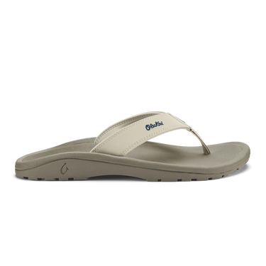 Side profile of OluKai ʻOhana tapa clay sandals highlighting water-resistant straps, anatomical footbed, and lightweight design.