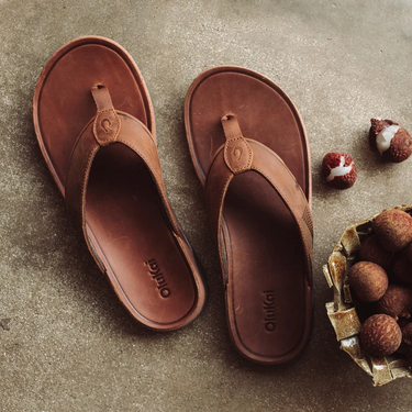 OluKai Tuahine men's leather sandal in Bisque, view 5