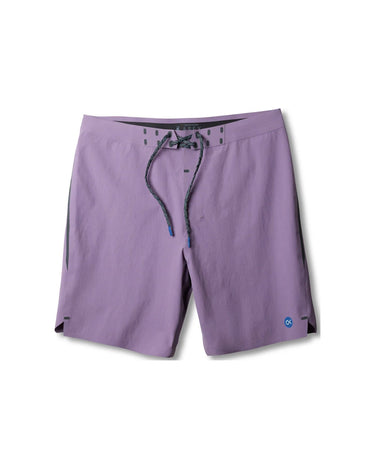 purple Outerknown Apex Evolution boardshorts flat lay men’s surf trunks