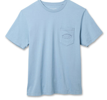 Outerknown pocket t shirt blue front view men’s organic cotton relaxed fit tee