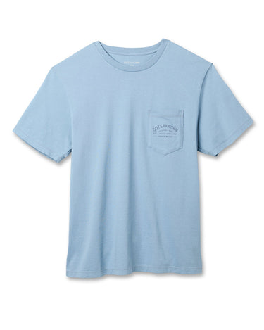 Outerknown pocket t shirt blue front view men’s organic cotton relaxed fit tee