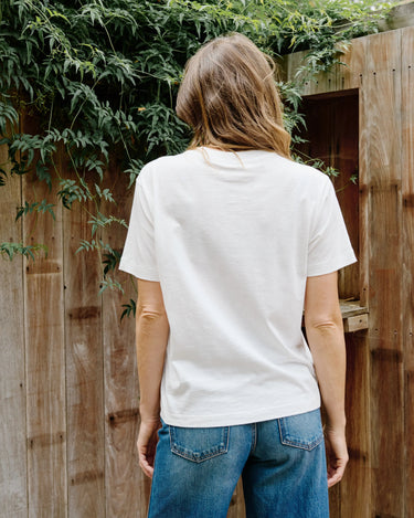 Rear view of the Outerknown Saltwater Slub Tee showcasing its relaxed oversized fit and timeless everyday style.