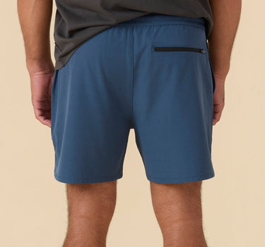 men wearing Outerknown stretch volley shorts back view relaxed fit beach shorts