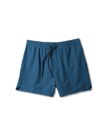 Outerknown stretch volley shorts blue flat lay quick dry men’s beach shorts