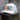White cap with a colorful logo on a wooden post