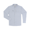 Poncho Blackfin men's long-sleeve performance shirt in navy and blue plaid, front view