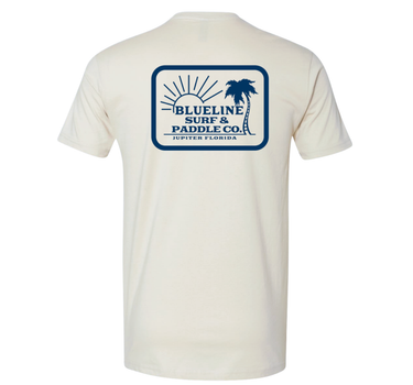 Blueline Rectangle Palm1 T-shirt natural color coastal graphic tee from surf shop in Jupiter Florida