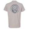 Silk colored Skully Circle t-shirt from Blueline Surf & Paddle Co. featuring navy custom skull artwork inspired by surf, fishing, and the Jupiter Florida coastal lifestyle.