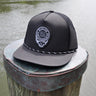 Black Skully rope hat from Blueline Surf & Paddle Co. featuring custom skull artwork and lightweight performance design inspired by the Jupiter Florida coastal lifestyle.