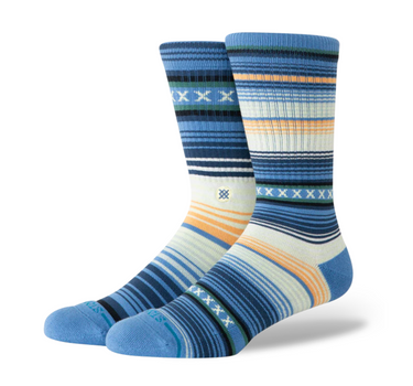 Stance Curren ST crew socks with blue and multicolor striped pattern