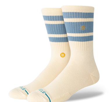 Stance Got Sol Crew Socks in cream with blue stripes and sun detail