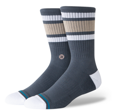 Stance Signature Boyd crew socks in charcoal with neutral stripes