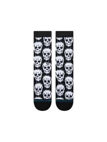 Stance Static Skull crew socks in black with all-over white skull graphics