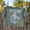 Tarpon Rodeo crop t-shirt in sage with fishing back graphic