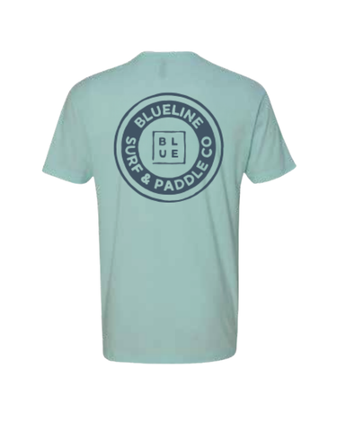 Light blue t-shirt with 'Blueline Surf & Paddle Co' logo on a white background