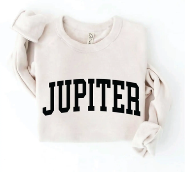 Women's Jupiter Florida Crewneck Sweatshirt in Heather Dust with a dark Jupiter graphic on the front