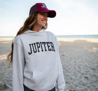 Women's Jupiter Florida Hoodie in White Heather from Blueline Surf & Paddle Co.