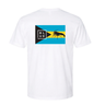 Back view of white Youth Bahamas Lobster Tee from Blueline Surf & Paddle Co. featuring vibrant Bahamas-inspired lobster artwork and relaxed coastal lifestyle styling.